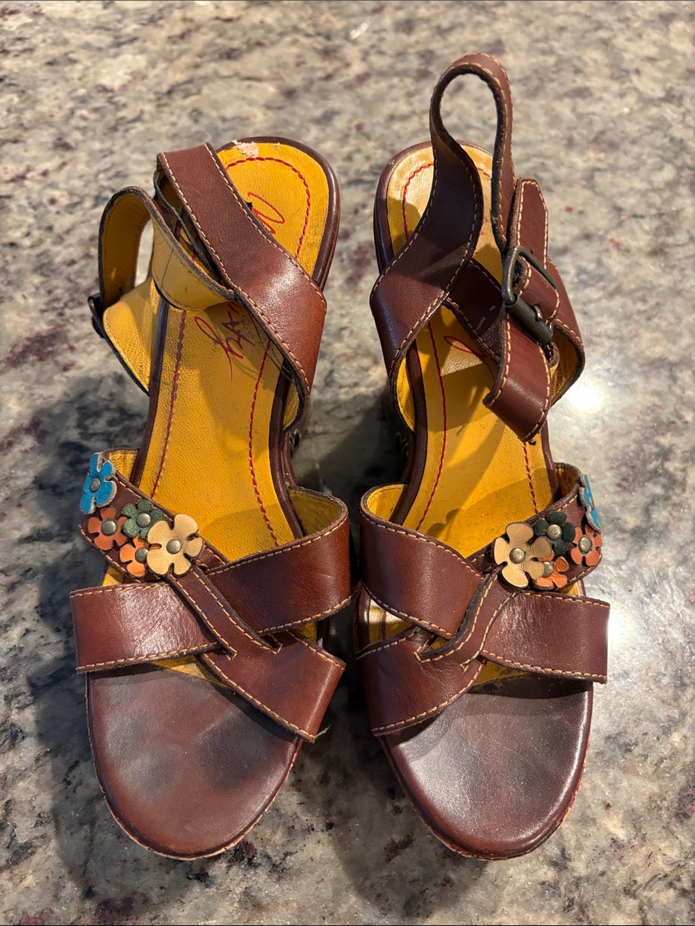 Miss Sixty Brown Leather Strappy Sandals with Multicolor Floral Accents